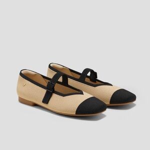 VIVAIA Margot Mary Jane Square-Toe Flats - Almond/Black - Size 42 / EU 42